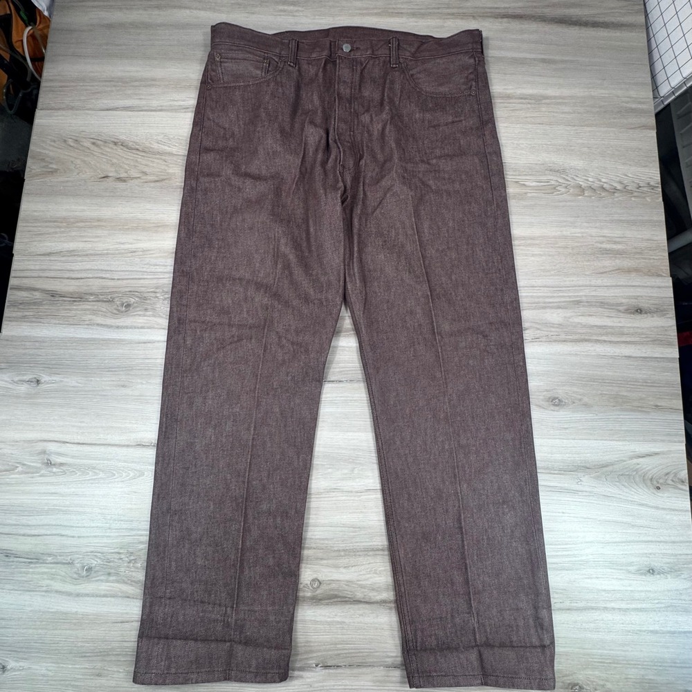 Levi's 501 Jeans 42x32 Mens Chocolate Brown Rigid Raw Denim Straight Button Fly